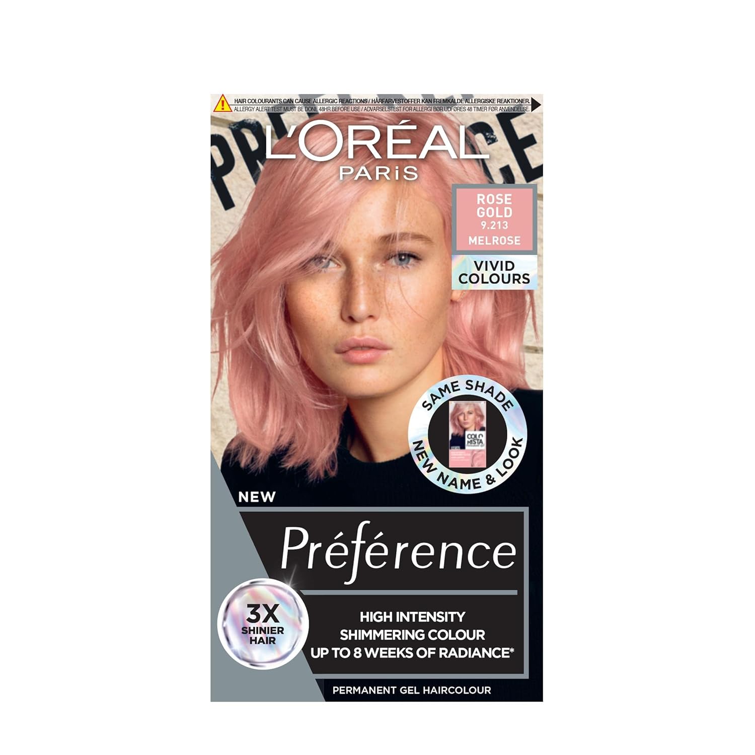 L\'Oréal Paris Permanent Hair Color, Long-Lasting Shine and Intense Color, For Up to 8 Weeks, Preference Vivids (Colorista), Rose Gold 9.214, x1 Pack