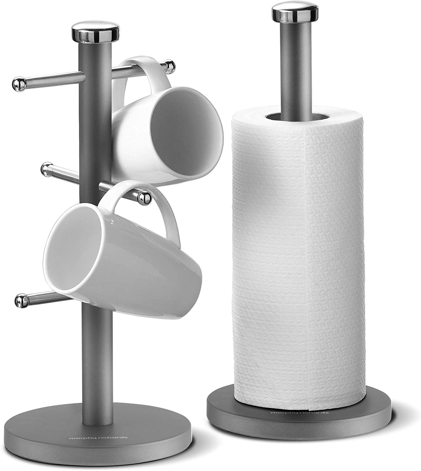 Morphy Richards Accents Stainless Steel Mug Tree and Kitchen Roll Holder, Set of 6