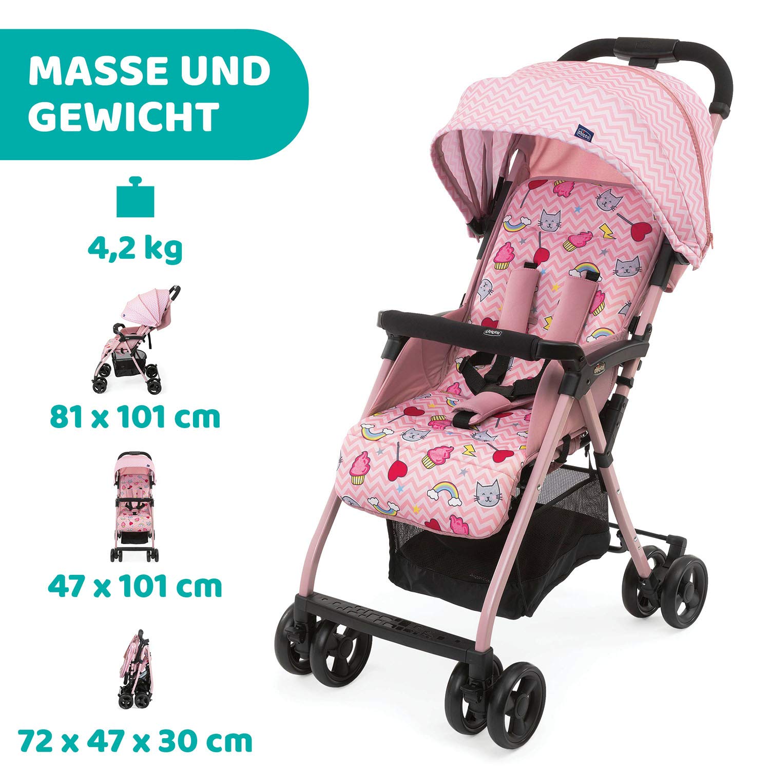 Chicco OHlalà 3 Ultra Lightweight Pushchair from Birth to 15 kg, Recliner and Folding Buggy with Large Shopping Basket, Compact, Rain Cover and Extendable Hood