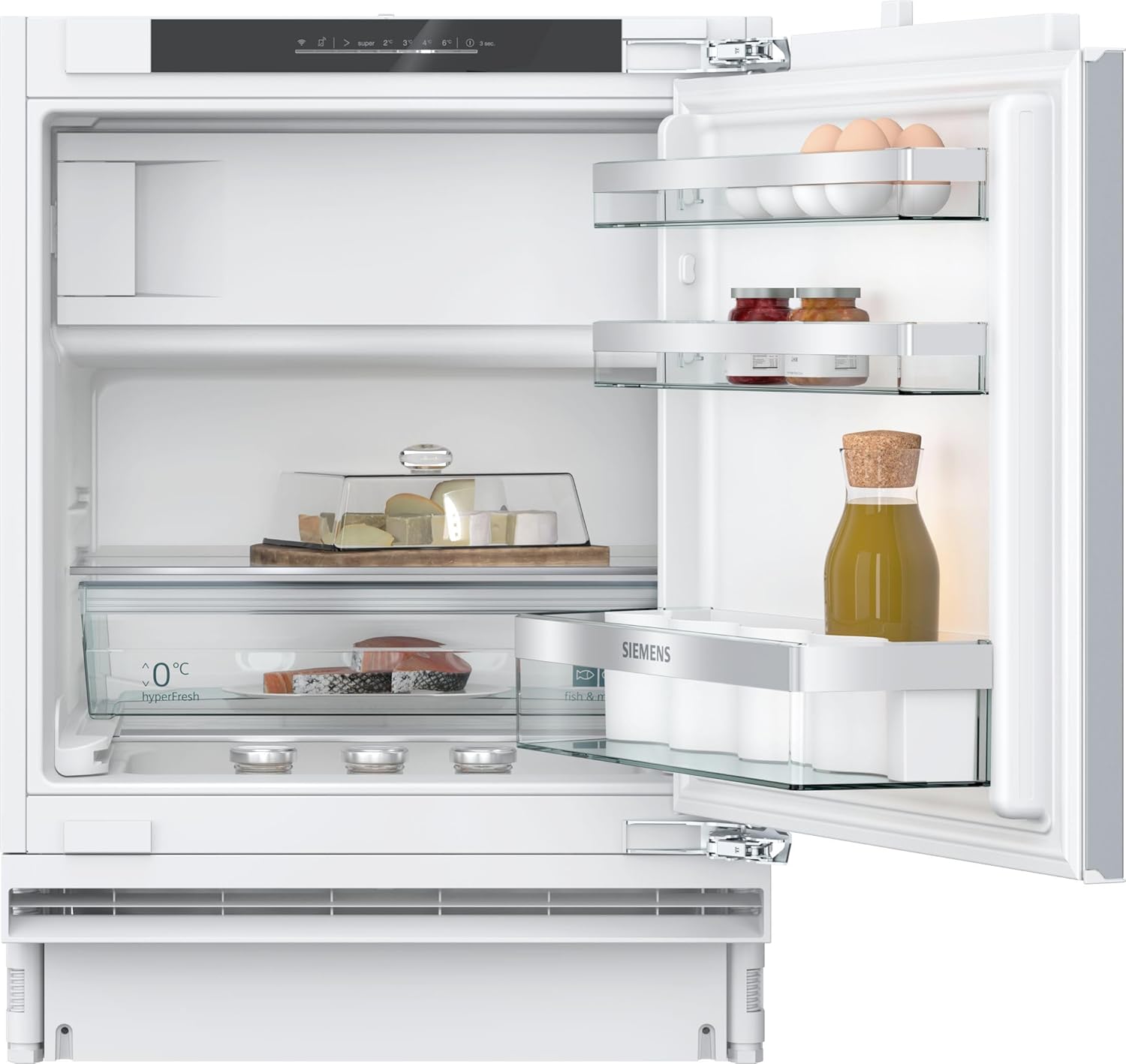 SIEMENS KU22LADD0, iQ500 Smart Undermount Fridge with Freezer, 82 x 60 cm Recess 110 L, HyperFresh Drawer, Bottle Holder, Very Quiet 35 dB, SoftClose Flat Hinge with Soft Feed