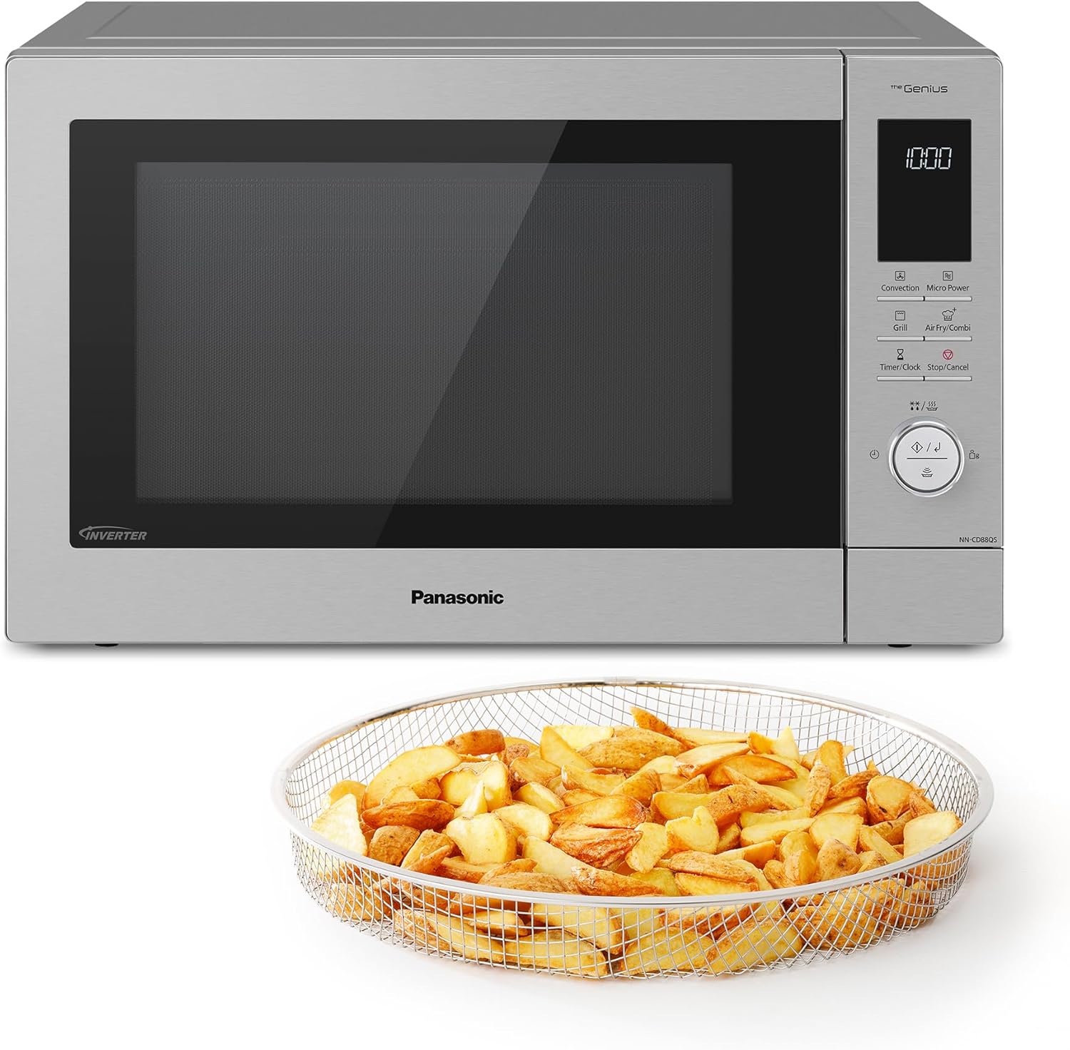 Panasonic NN-CD88QSEPG 34L Air Fryer Combination Microwave with Quartz Grill, 1000 W, Automatic Defrosting, Genius Sensor, Stainless Steel, Silver
