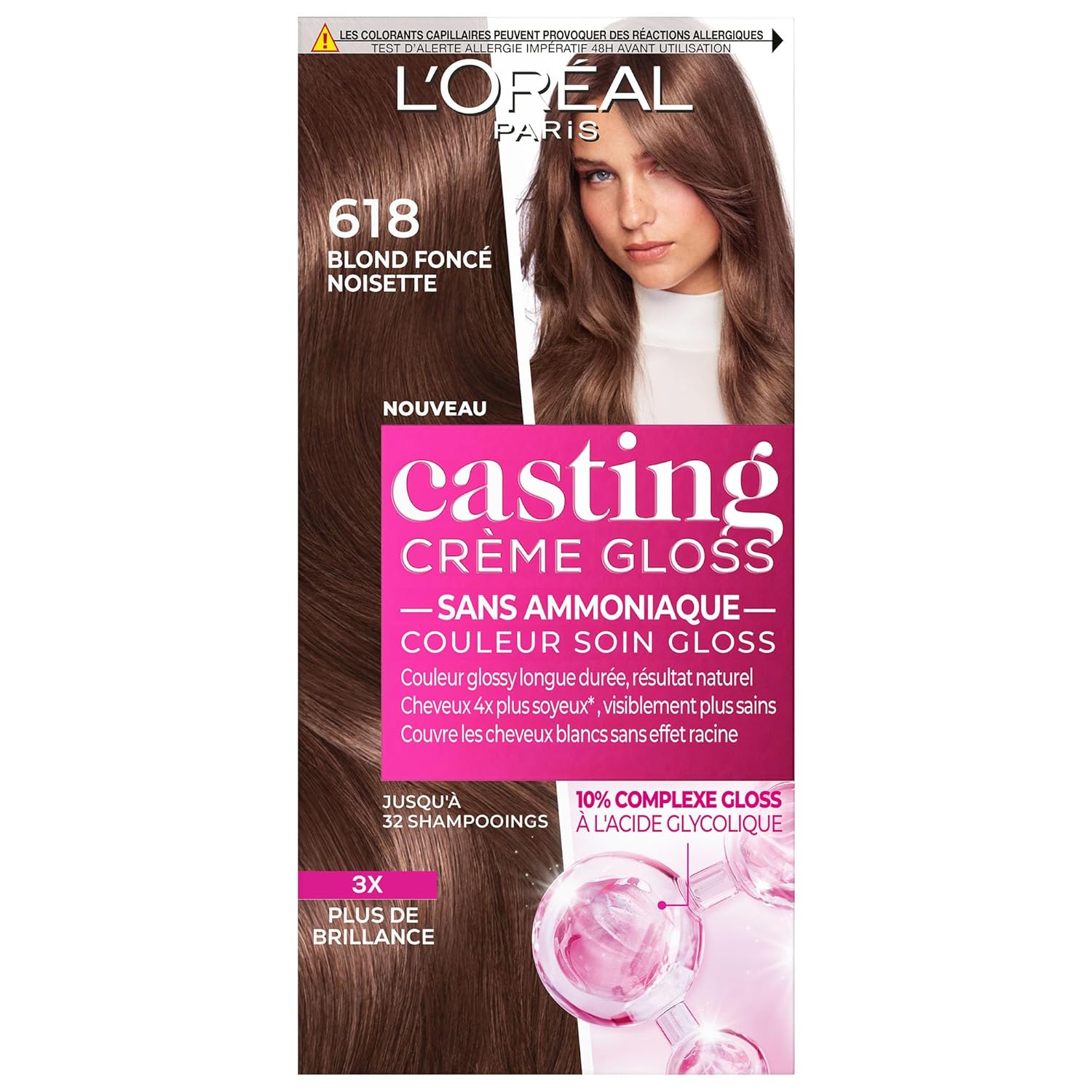 L\'ORÉAL PARIS - Semi-Permanent Hair Color Tone on Tone - Care Color Gloss - No Ammonia - Casting Cream Gloss - Shade: Dark Blonde Hazelnut (6.18)