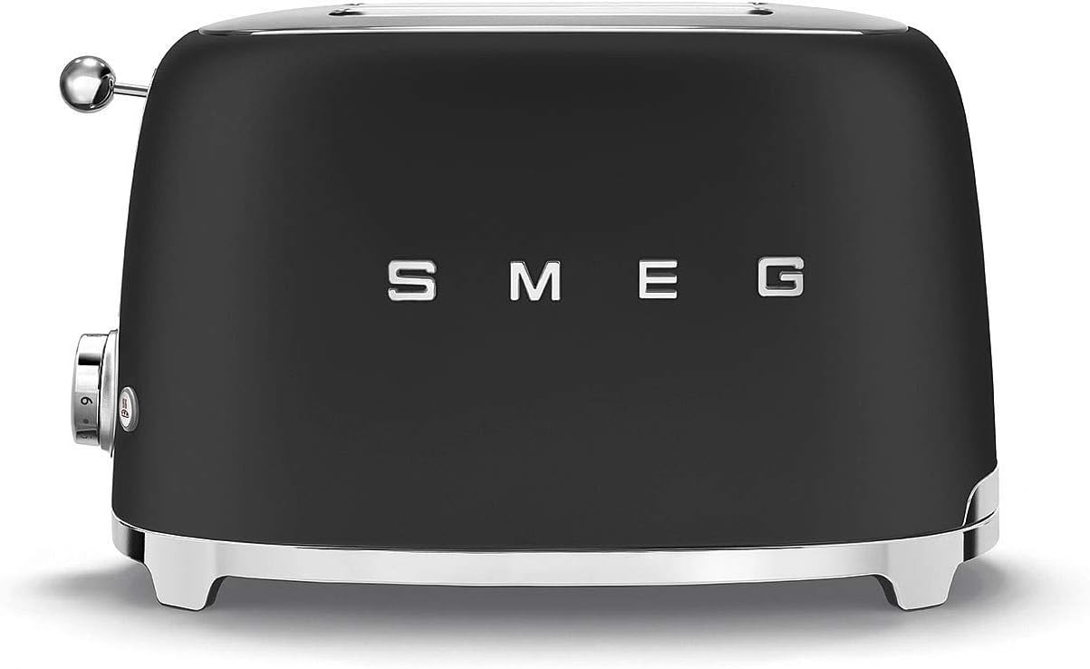 Smeg, 2x2 TSF01BLMEU Toaster, 2 Slots for 2 Slices, 6 Gilding Levels, Heating Function, Defrost and Bagel Function, Collection Drawer, 950W, Matte Black