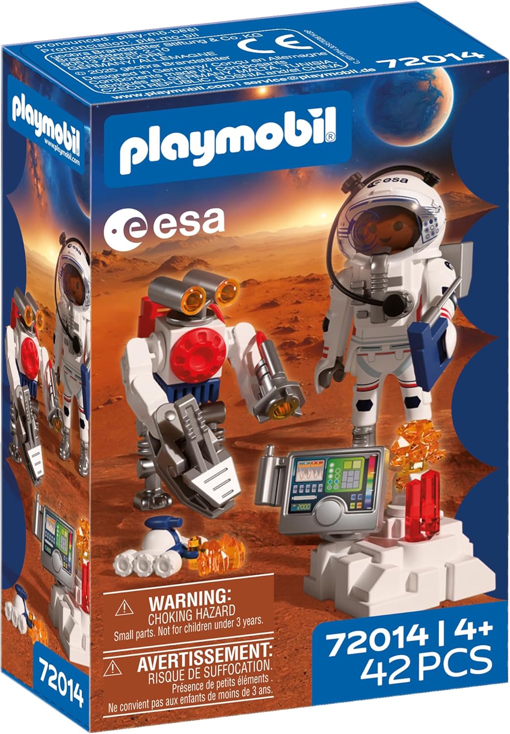 PLAYMOBIL Space ESA Astronaut with Robot | With Mars Crawler, Analysis Station & 3 Rock Samples | Space Research in the Children\'s Room | High-Quality Toy Set | For Children from 4 Years | 72014