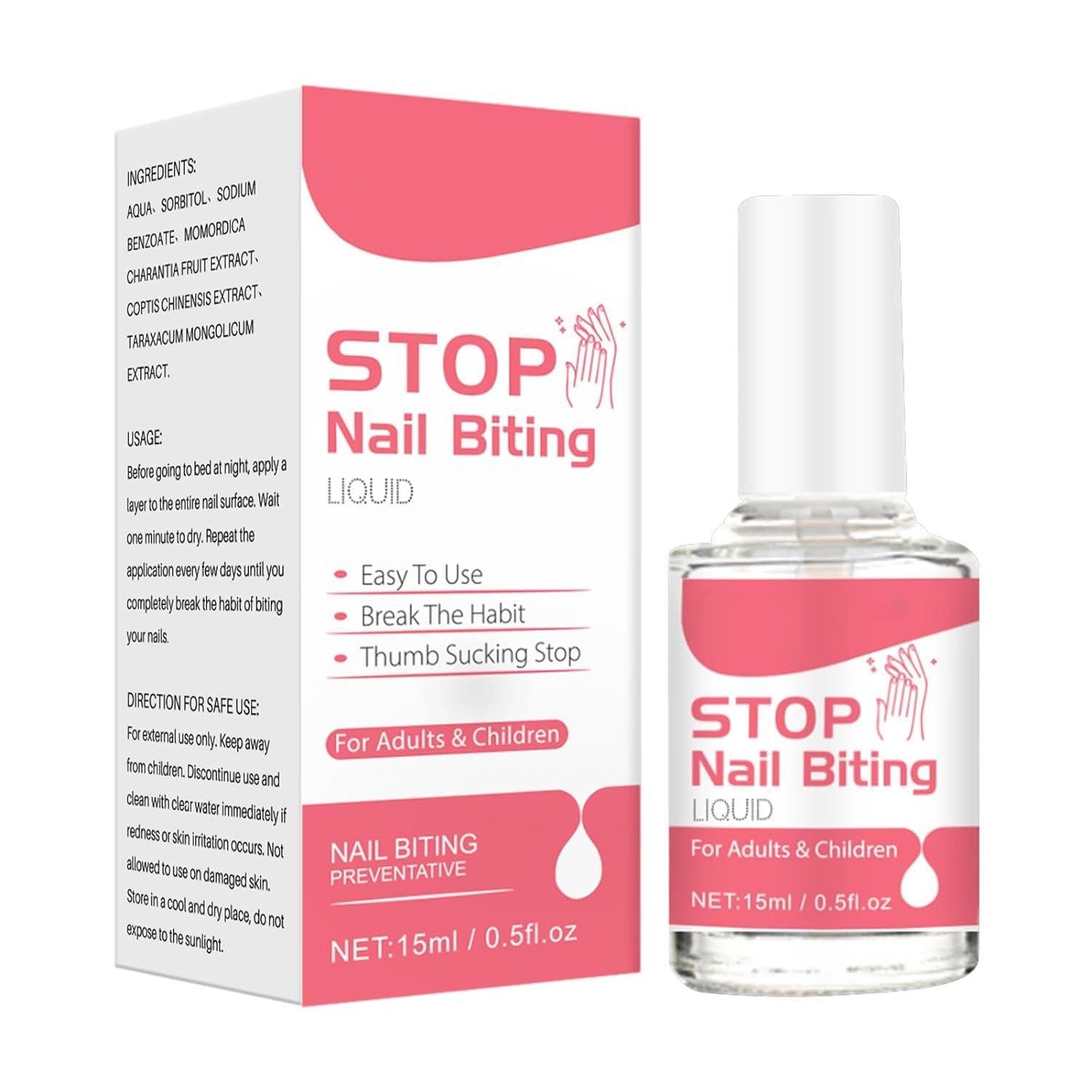 Generic Liquid against nail biting, nail chewing prevention polish, 0.5 fl oz nail bite stopper, care for children and adults, stopping thumb sucking, bitter taste, safe and effective, not smooth