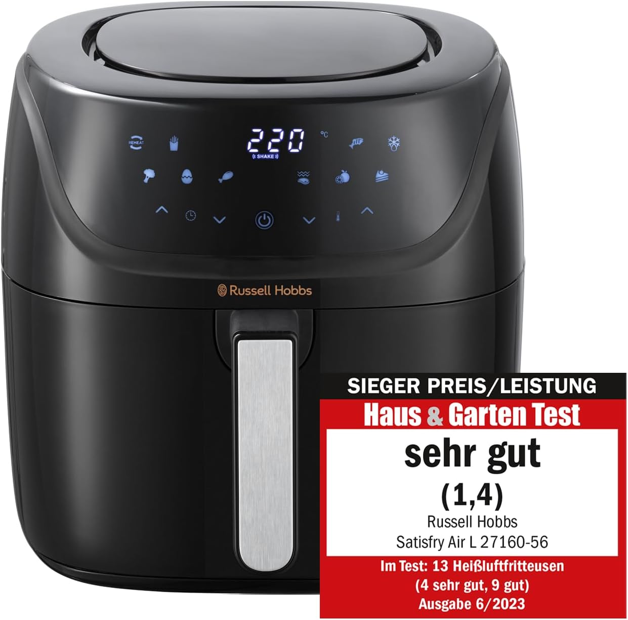 Russell Hobbs SatisFry 27160-56 Hot Air Fryer L 4L Rapid AirFryer [Very Small Casing/7 Cooking Functions/10 Programs] Dishwasher Safe, Max 220°C, Fryer without Oil, Grilling, Baking, Roasting etc