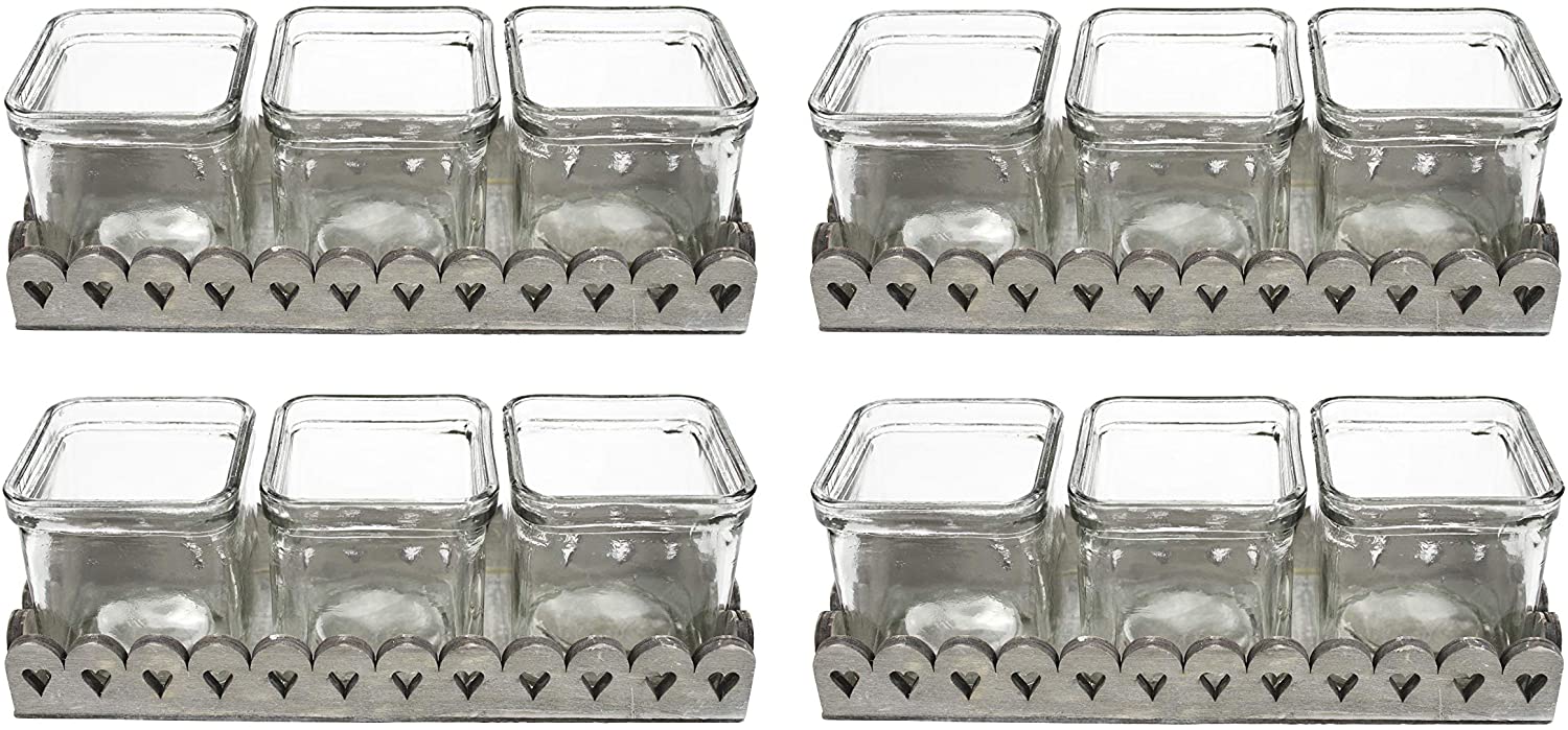 DARO DEKO Daro Deco Tealight Holder For 3 Lights With Hearts 4 Pieces