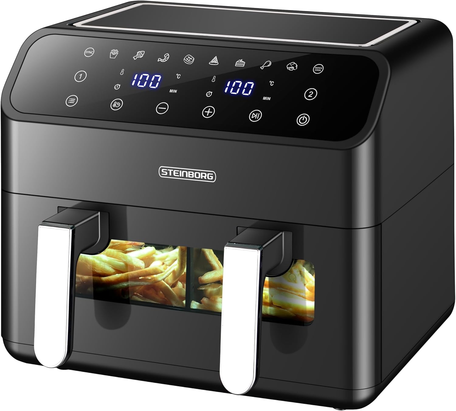 Hot Air Fryer, 2 Chambers, 8 Litres, Hot Air Fryer, Grilling, Baking, Dehydrator, Frying, XXL Air Fryer without Oil, Hot Air Oven, Hot Air Grill, 4-in-1 Mini Oven