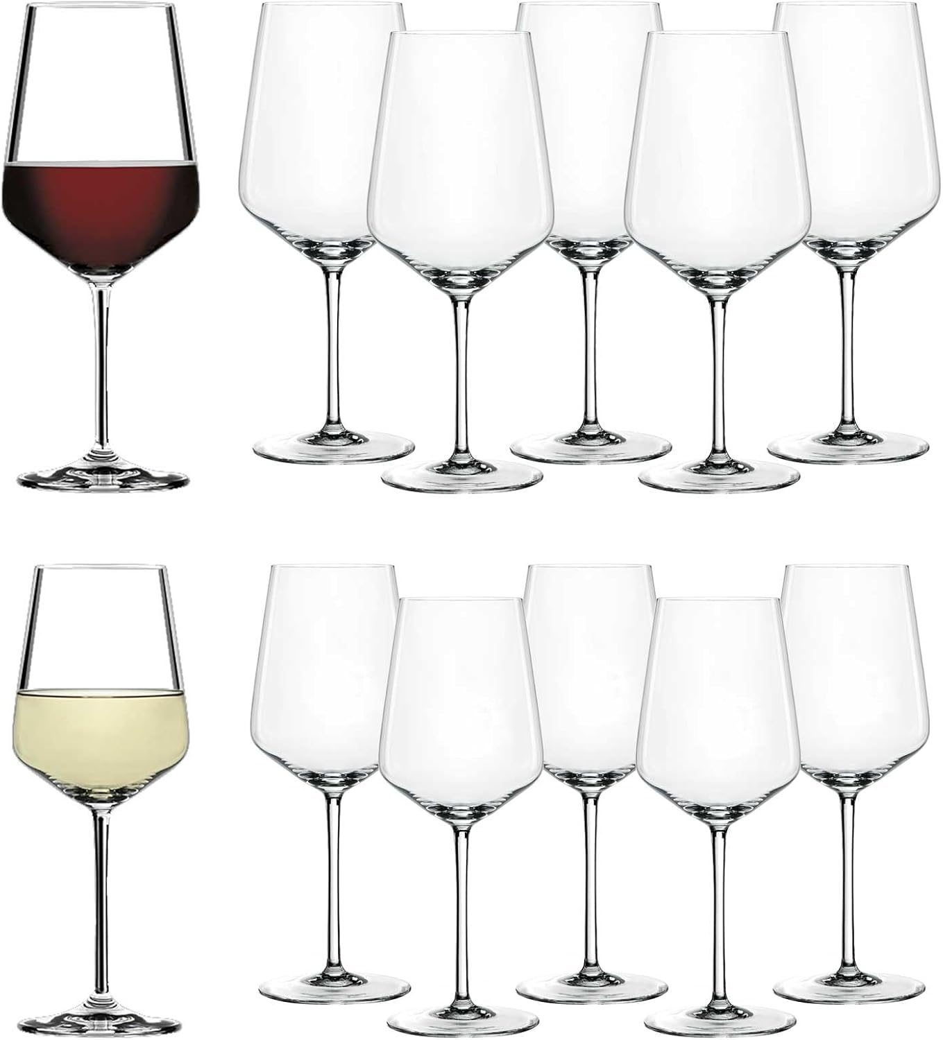 Spiegelau Set of 12 Stemware, Crystal Glass, Red Wine Glasses 630 ml and White Wine Glasses 440 ml, Style, 4670194