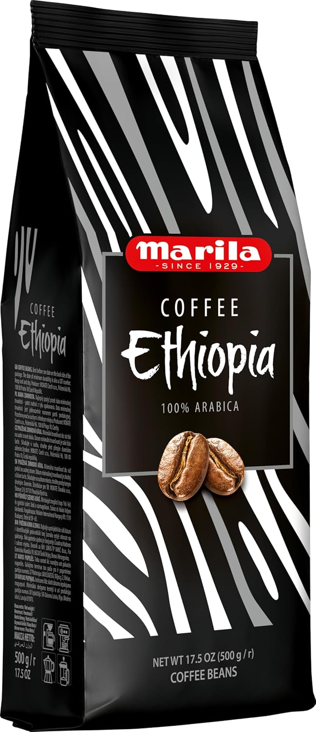 MARILA® Ethiopia Coffee | 100% Arabica 0.5 kg | Mixture Coffee Beans 0.5 kg | Whole Beans Cafe | Ideal for Espresso Machines Freshly Roasted Dark Roast Intense Taste & Aroma