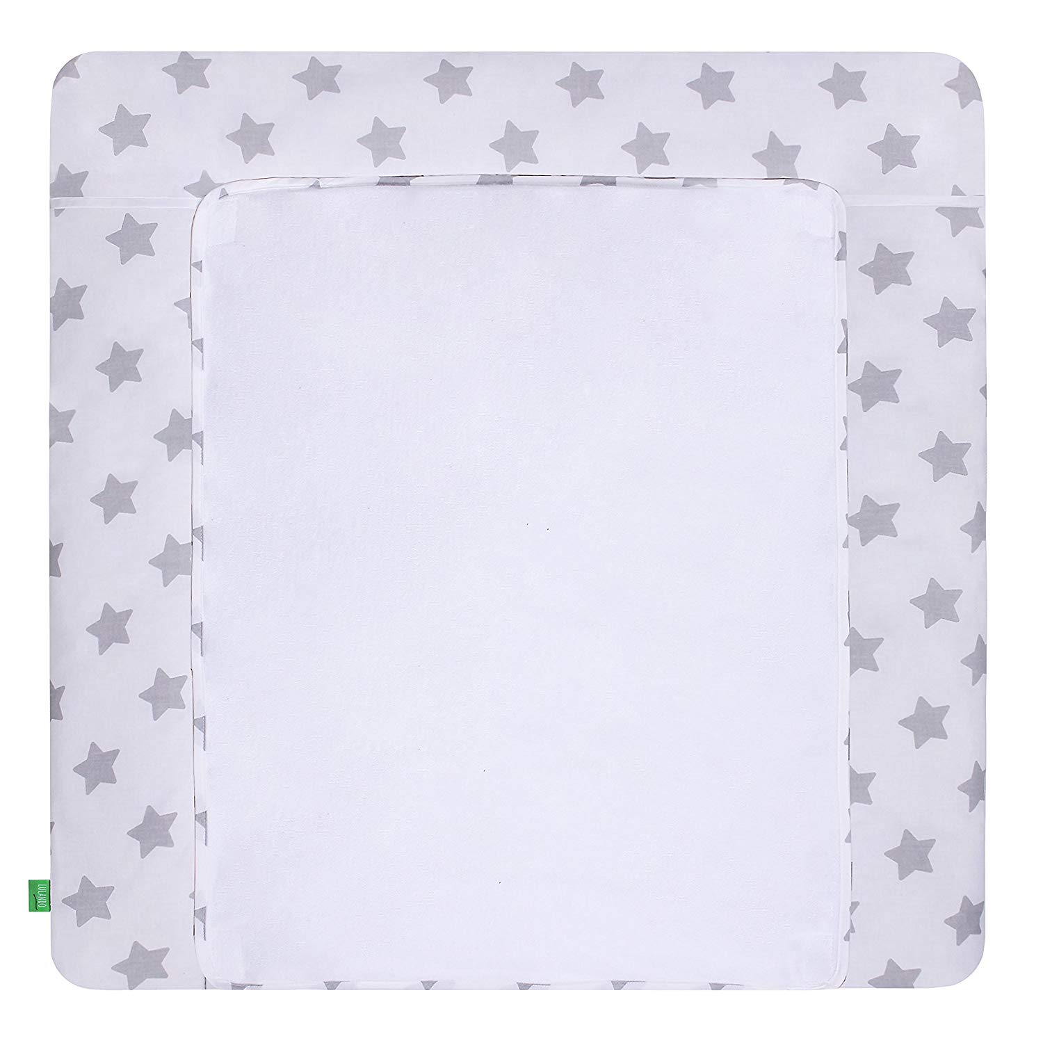 LULANDO Changing mat with 2 removable and waterproof covers. 76 x 76 cm. Outer material: 100% cotton. Suitable for Ikea Malm chest of drawers, grey stars/white, 5902659880215.