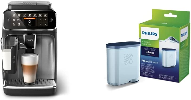 Philips Domestic Appliances Philips Series 4300 Fully Automatic Coffee Machine - LatteGo Milk System, 8 Coffee Specialities, Intuitive Display, Black (EP4346/70) & Philips Lime CA6903/10 Aqua Clean Water Filter for Fully Automatic Coffee Machines