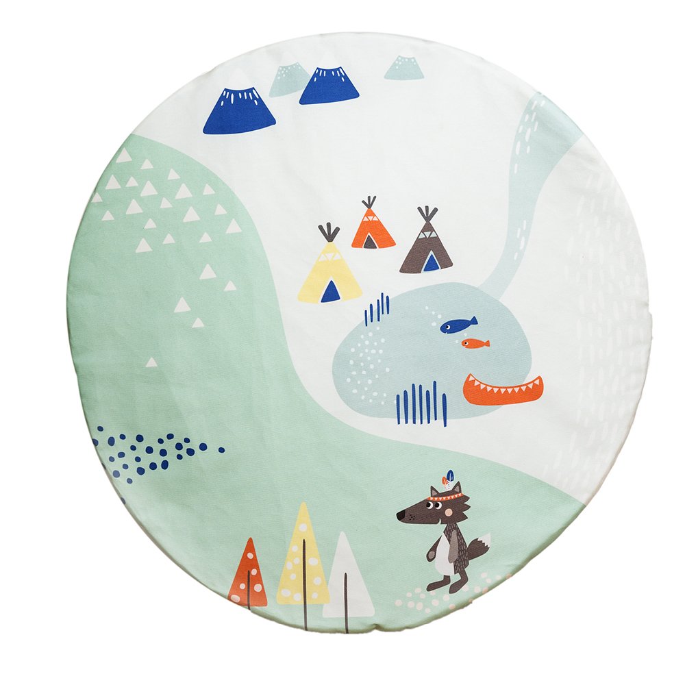 Large Round Crawling Blanket with Play Mat/Rug Julicadesign | Padded | Shepskin Baby Rug | Indian Landscape | for Boys & Girls