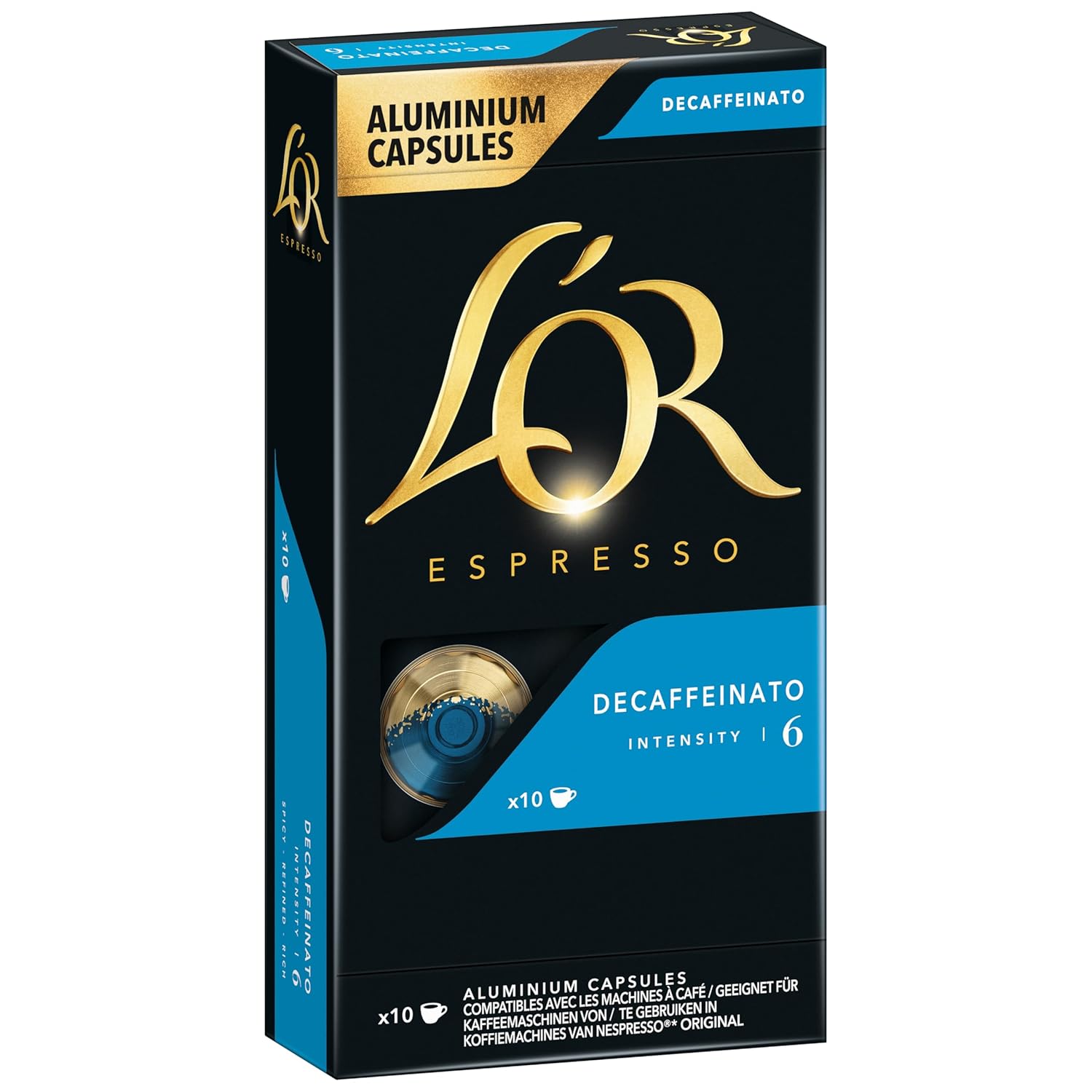 L'OR L\'OR Espresso Decaffeinato, Aluminum Coffee Capsules, Intensity 6, 10 Capsules