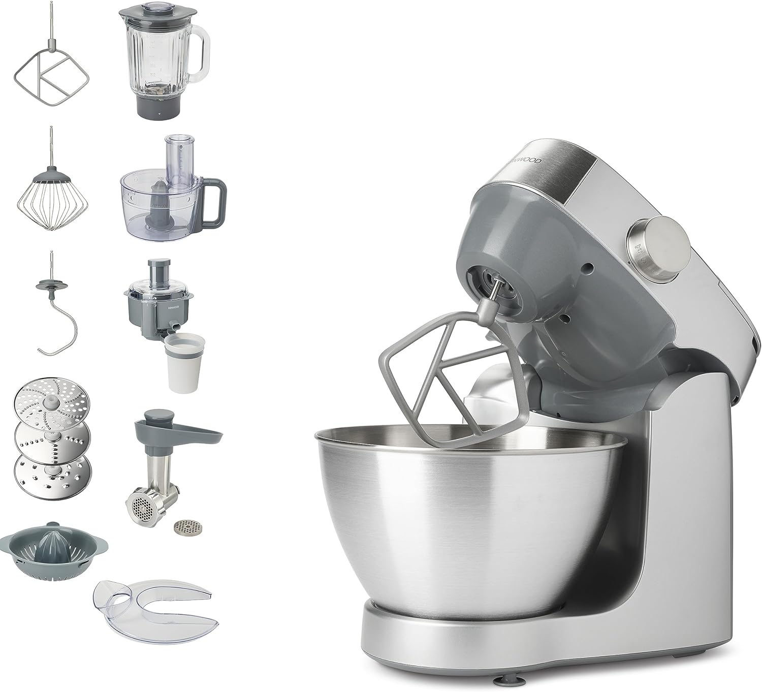 Kenwood Prospero+ KHC29.P0SI Food Processor, 4.3 L Stainless Steel Bowl, 1,000 Watts, Including 11-Piece Accessory Set with Juicer, Mincer, Chopper, Glass Mixing Attachment, Citrus Juicer and More,