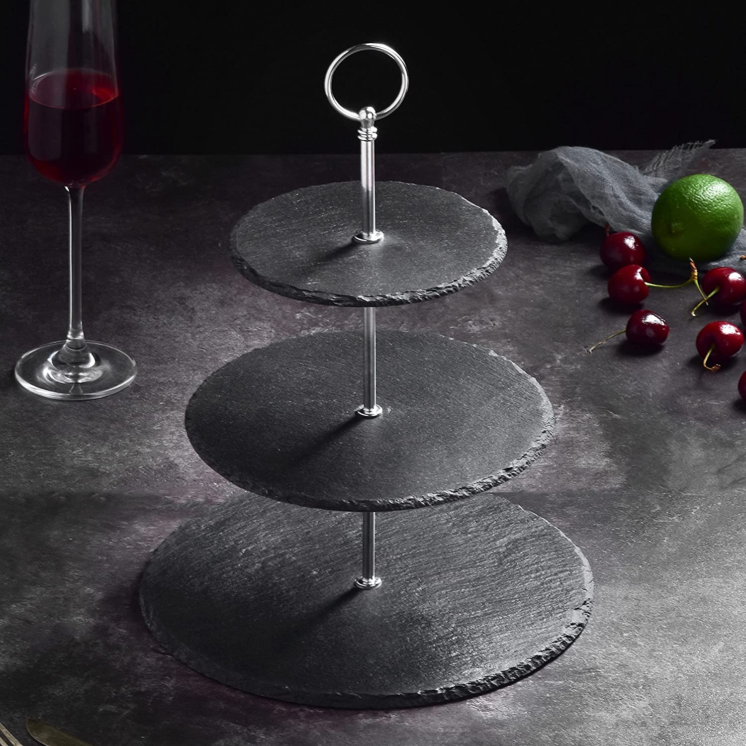 Malacasa cake stand, 6 / 8 / 10 inch slate, 3 tier dessert serving stand