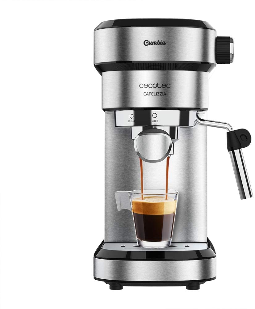 Cecotec Cafelizzia 790 White Coffee Machine for Espresso and Cappuccino, with Fast Thermal Block Heater, 20 Bar, Auto Mode for 1 and 2 Coffeees, Oriental Steamer (White, Without Pressure Gauge)
