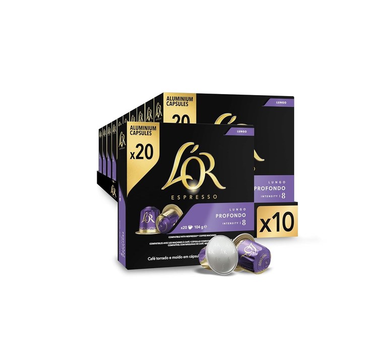 L'OR L\'OR Espresso Koffiecups Lungo Profondo (200 Lungo Koffie Capsules, sent by Nespresso* Koffiemachines, intensity 08/12, 100% Arabica Koffie, UTZ certified), 10 x 20 cups