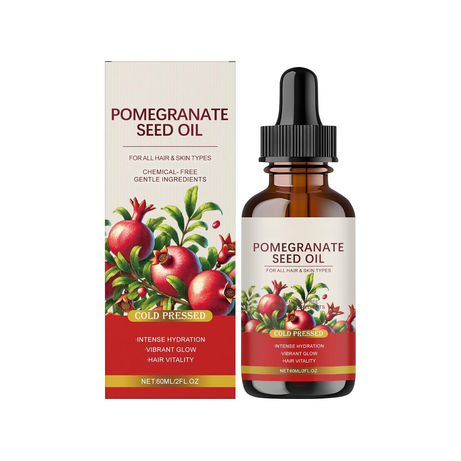 Generic Granatapfelkernöl, 60ml Reines Natürliches Granatapfelöl, Granatapfelsamenöl, Keine Chemischen Inhaltsstoffe, Angenehmes Aroma Granatapfel öl Zur Haut-und Haarpflege (1)