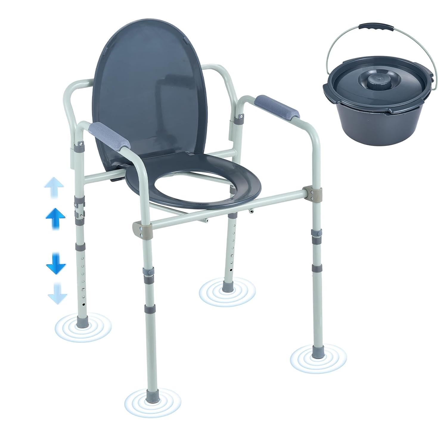 VEVOR Store VEVOR Commode Chair, Bedside Table with Wider Toilet Seat, 7-Level Height Adjustable 44-59 cm, Removable 5.8 Liter Bucket, Easy to Assemble, 158.8 kg Capacity, Raised Toilet Seat