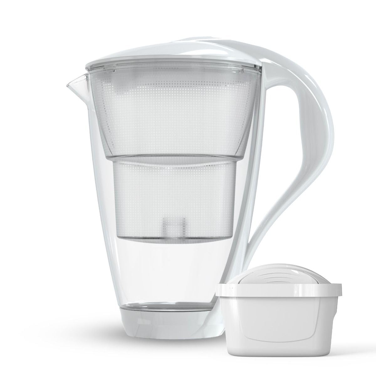 DAFI Store Dafi Crystal Glass Water Filter Jug, 2 L, Water Filter System to Reduce Limescale, Chlorine, BPA-Free, LED Sensor, Water Filter Jug + Water Filter Unimax (White)