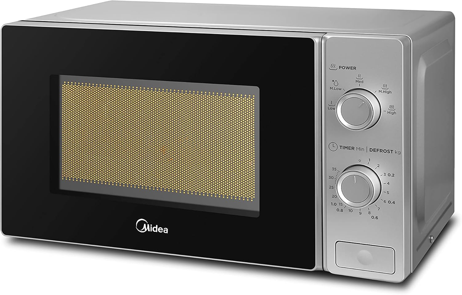Midea Microwave 20L - 700W - 5 Power Levels - Defrost by Time or Weight - Black Glass with Stainless Steel Frame - Element MCM208MMSP