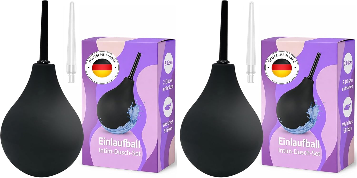 Skurk Store Enema 225 ml with 2 Attachments, Enema & Conditioner for Adults, Enema Syringe Made of Medical Silicone, BPA-Free, for Gentle Intestinal Rinse & Hygienic Cleaning (Pack of 2)