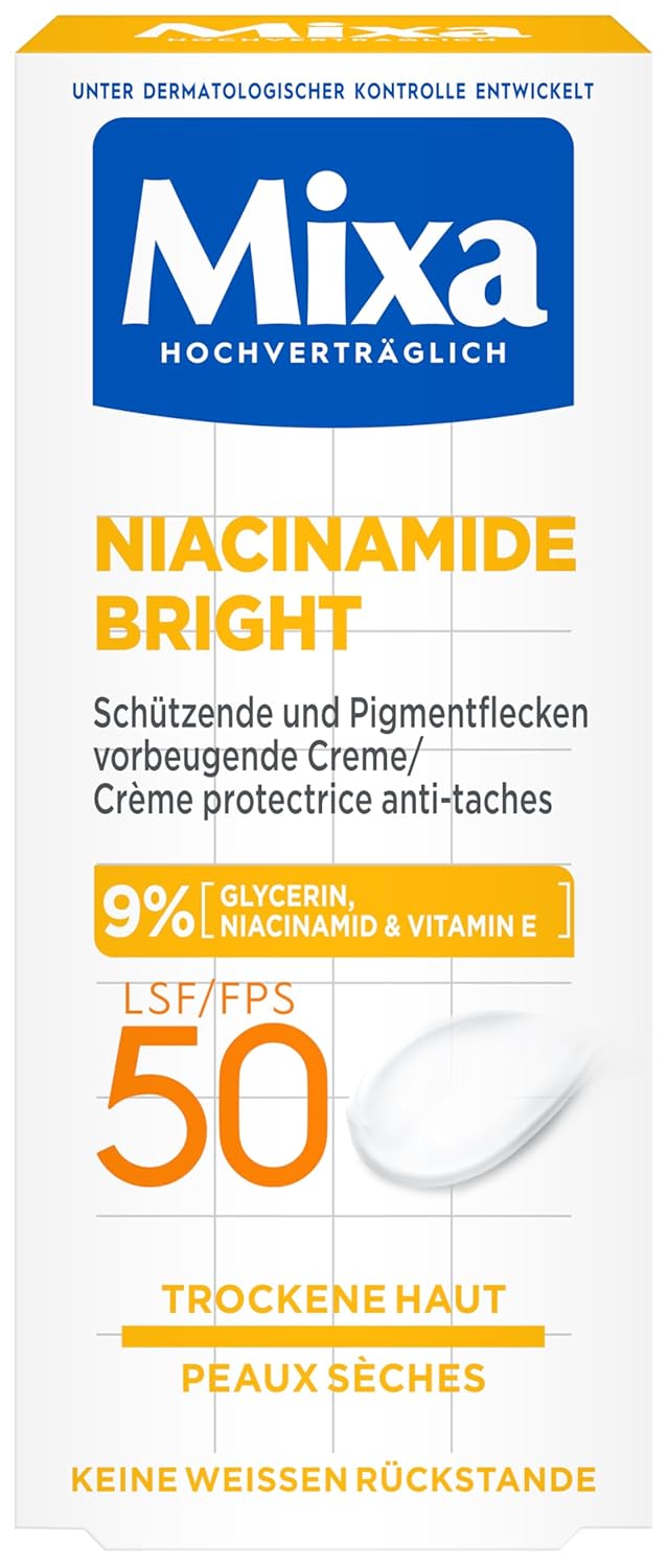 Mixa Niacinamide Bright SPF 50 - Protective Pigment Spot Preventive Cream with 9% Glycerin, Niacinamide and Vitamin E and SPF 50 ml