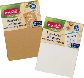 Profissimo folding card set nature with envelopes made of recycled material, 12 pieces