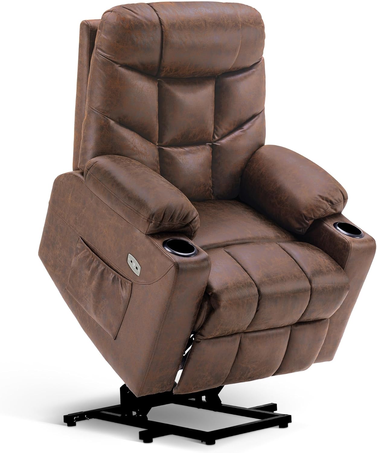 MCombo Store M MCombo Electric TV Chair with Rising Aid, Chair with Rising Aid, Recliner Chair with Reclining Function up to 140°, Senior Chair for Living Room, with USB 7286 (Microfibre, Brown)