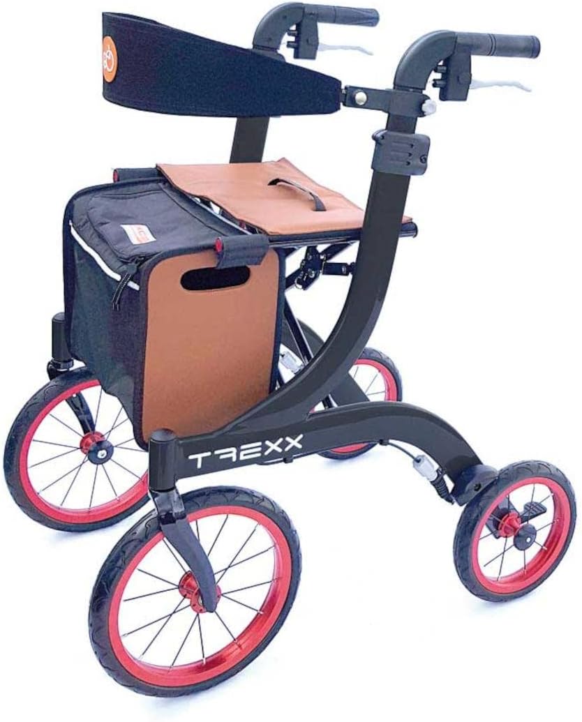 FabaCare Outdoor Walker TREXX Folding Lightweight Rollator Extra Large Wheels for Off-Road Safety Reflectors Classic Black