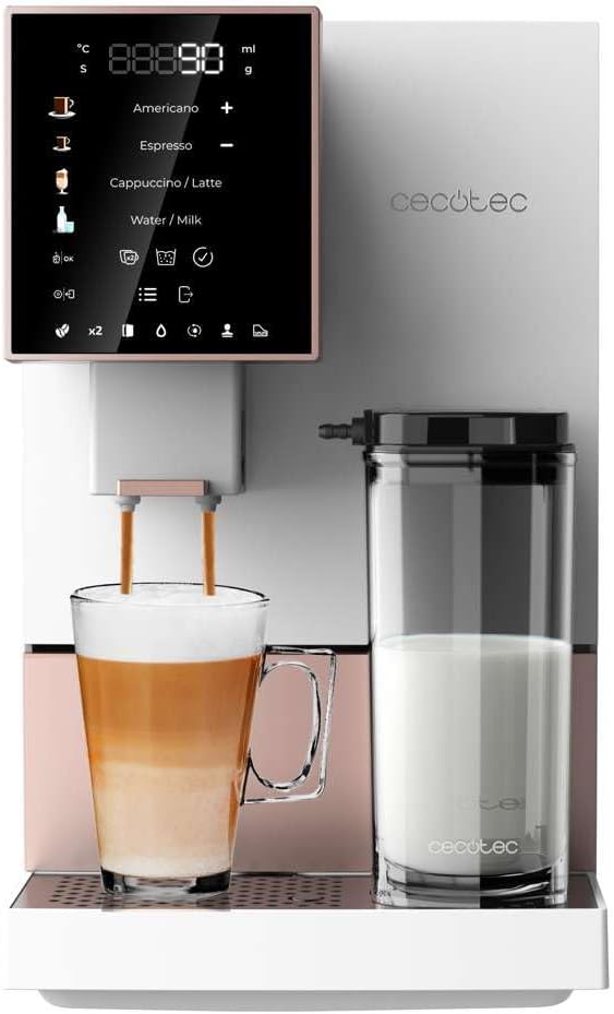 Cecotec fully automatic coffee machine Cremmaet Compactccino White Rose, 19 bar, milk container, thermoblock system, 5 grinding levels, 150g coffee storage