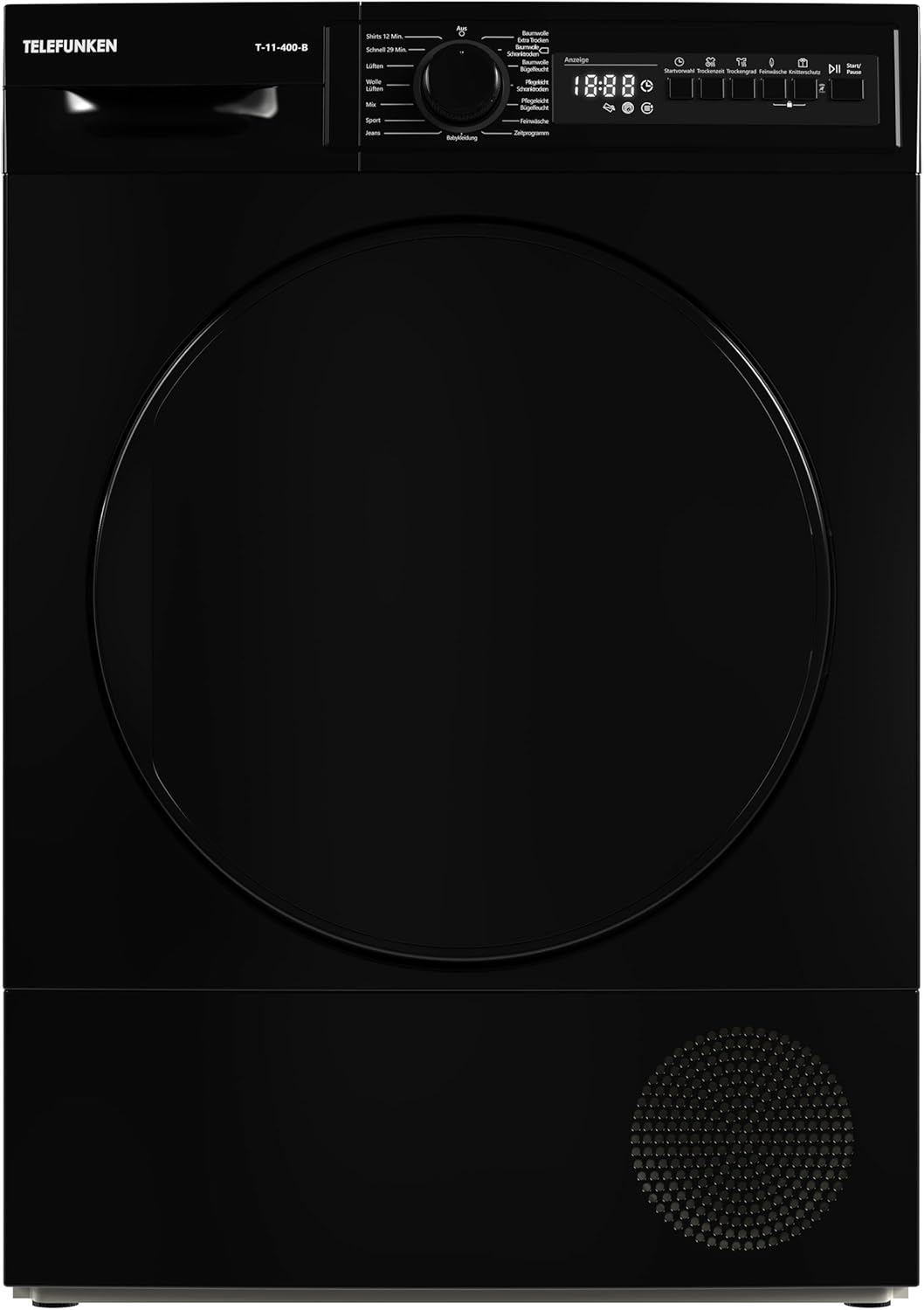 Telefunken T-11-400-B Condenser Dryer / 7 kg Dryer with 15 Programs, Delay Start Time, Wrinkle Protection and Reversing Drum Movements, Black