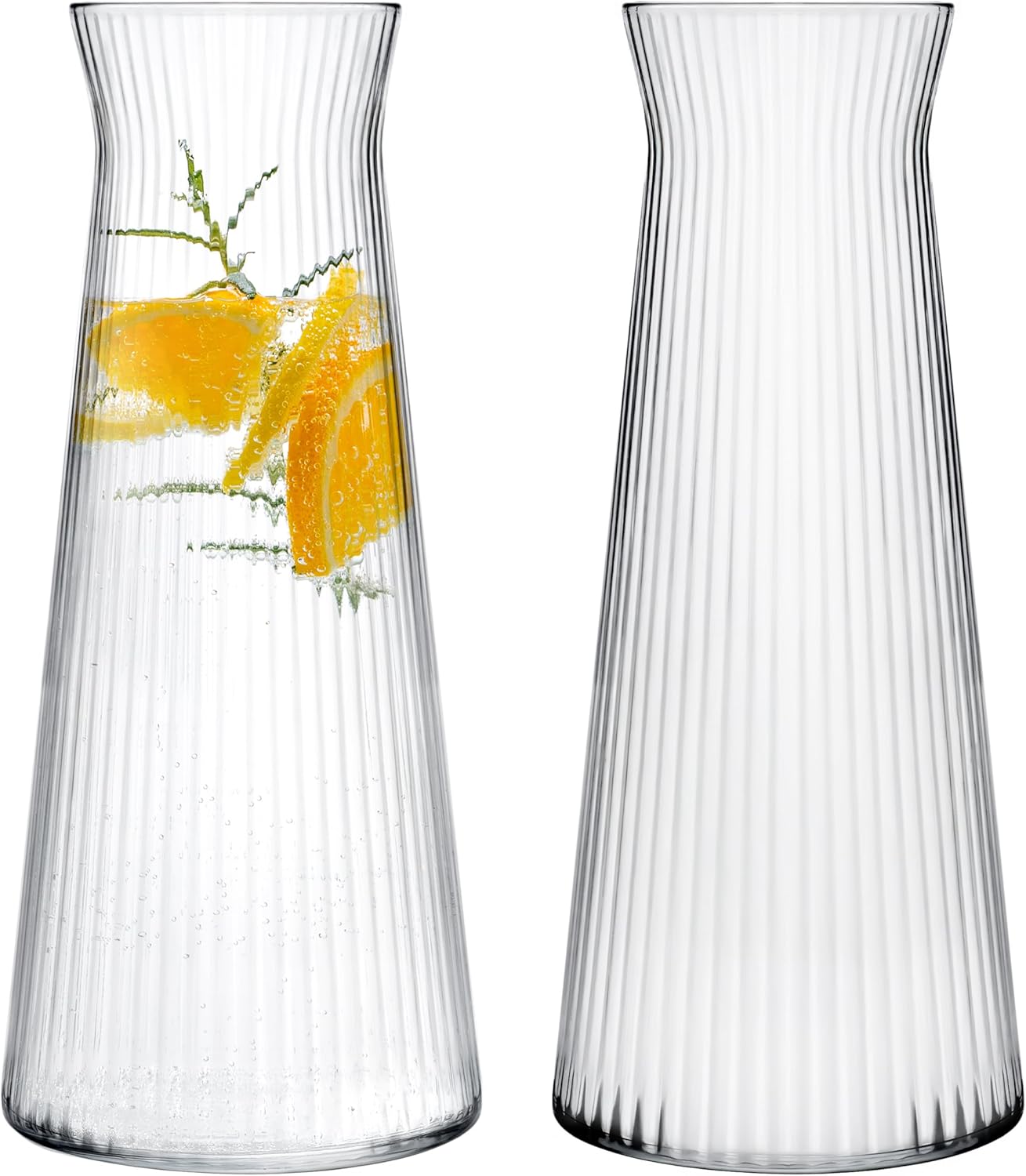 CONCEPT Pack of 2 Heavy Duty Ribbed Glass Water Carafe - 1 Liter Dishwasher Safe BPA Free Stylish and Sturdy