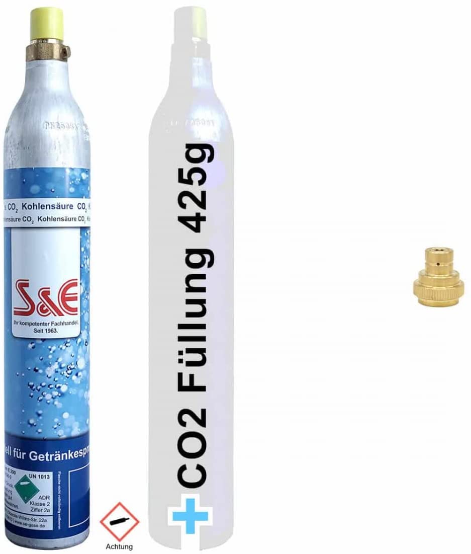Bluecraft 1 x CO2 Reserve Cylinder (Filled) 425 g Carbon Dioxide Including Filling 60 L + Adaptor for CO2 Water Sparkling Duo | Terra | ART, ‎aluminium