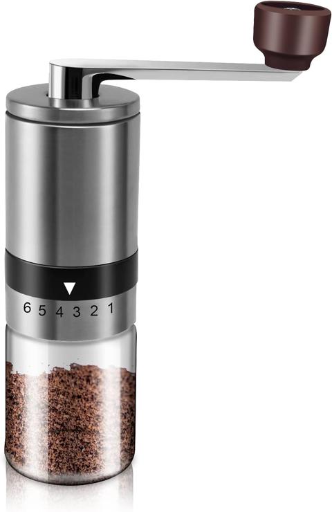 Yuemsh Manual Coffee Grinder - Manual Coffee Grinder with Ceramic Burrs 6 Adjustable Settings - Hand Crank (Straight)