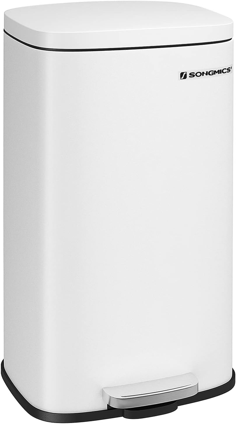Songmics 30 L Kitchen Pedal Bin with Plastic Inner Bucket, Hinged Lid, Soft Close, Odour Proof and Hygienic