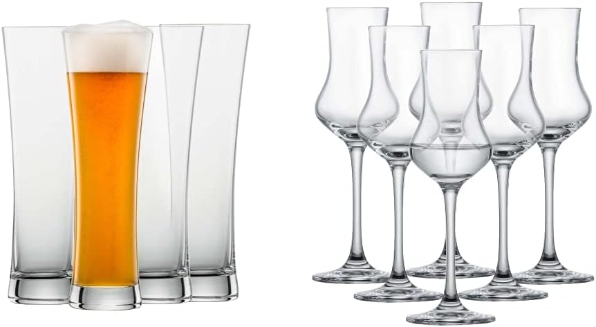 Schott Zwiesel Store Schott Zwiesel Wheat Beer Glass Beer Basic 0.5L (Set of 4) (130007) & Digestifset Classico (Set of 6), Classic Shot Glasses with Stem, Dishwasher Safe Tritan Crystal Glasses (120518)