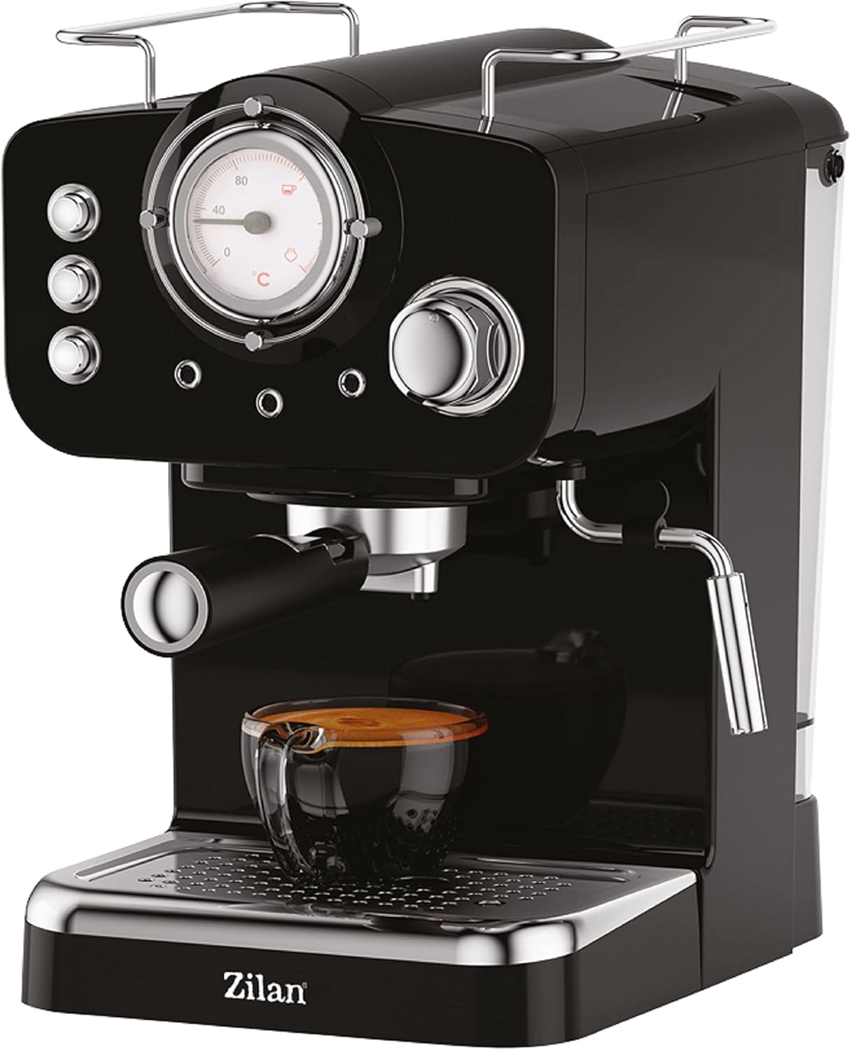 Zilan Espresso machine with milk frother, portafilter machine, cappuccino machine, portafilter coffee machine, 1.25 L water tank, 15 bar, retro design
