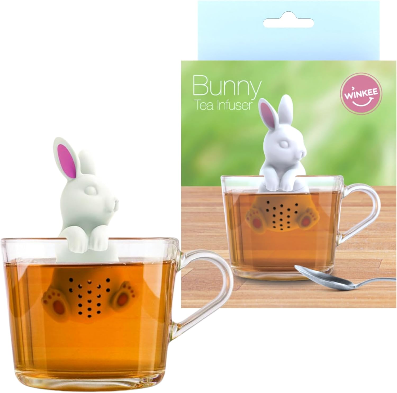 Winkee Store Winkee Cute Animal Tea Strainer – Tea Infuser for Loose Tea – Funny Tea Infuser – Tea Strainer for Cup – Spice Strainer Silicone – Tea Capsule Animal Figure (Bunny)