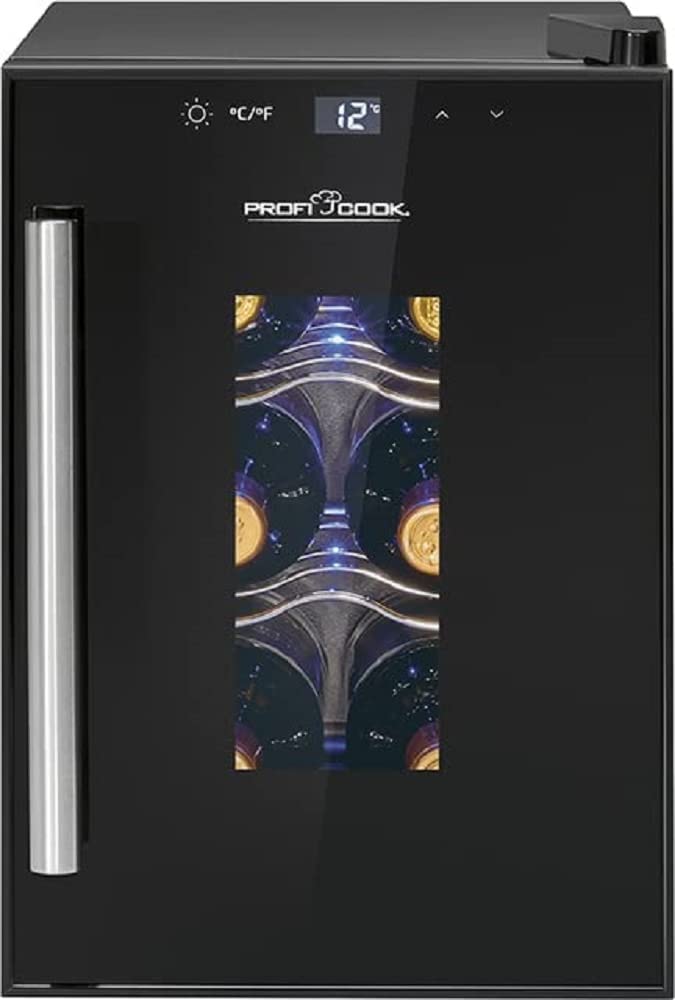 ProfiCook PC-WK 1230 Mini Wine Refrigerator, Wine Refrigerator, Bottle Refrigerator for Red Wine, White Wine, Rose Small 6 Bottle Sensor Touch Stainless Steel Black