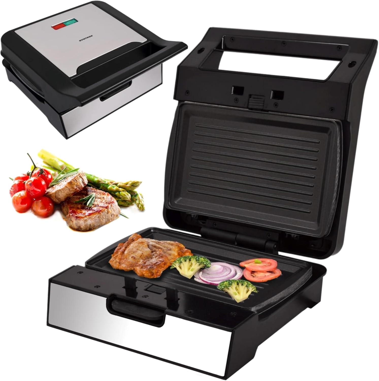 Syntrox Germany Syntrox Contact Grill with Removable Plates, 1400 Watt, Stainless Steel, Fast Heating, Non-Stick Coating, Various Removable Plates, Multifunctional Device