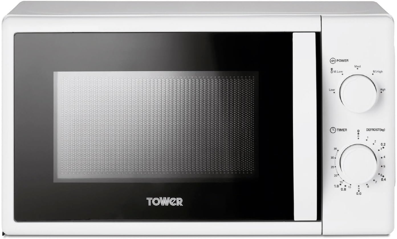 Tower T24034WHT 20 Liter 700 W Manual Microwave with 5 Power Levels and a 35 Minute Timer - Microwave White