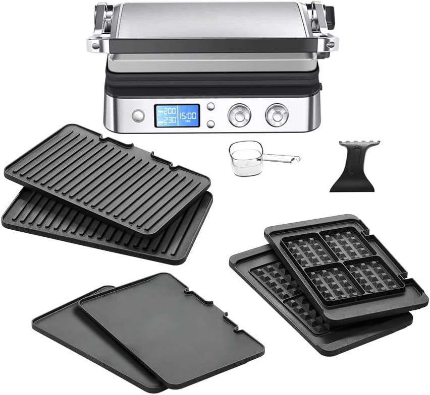 DeLonghi Braun MultiGrill 9 CG 9047 Contact Grill with Grill, Flat and Waffle Plates, Grill Positions: Contact, BBQ, Oven, Dishwasher-Safe Plates, Grease Drip Tray, 230° Maximum Temperature, Boost Function