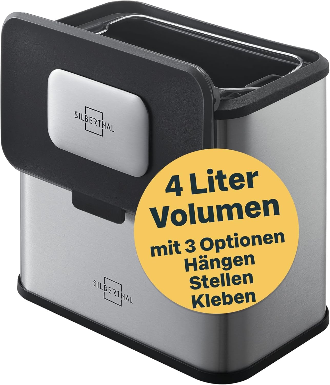 SILBERTHAL Kitchen Organic Waste Bin 4L - Stainless Steel - With Lid - Low-Odour Compost Bin for Kitchen - With Activated Carbon Filter - Inner Container Dishwasher Safe