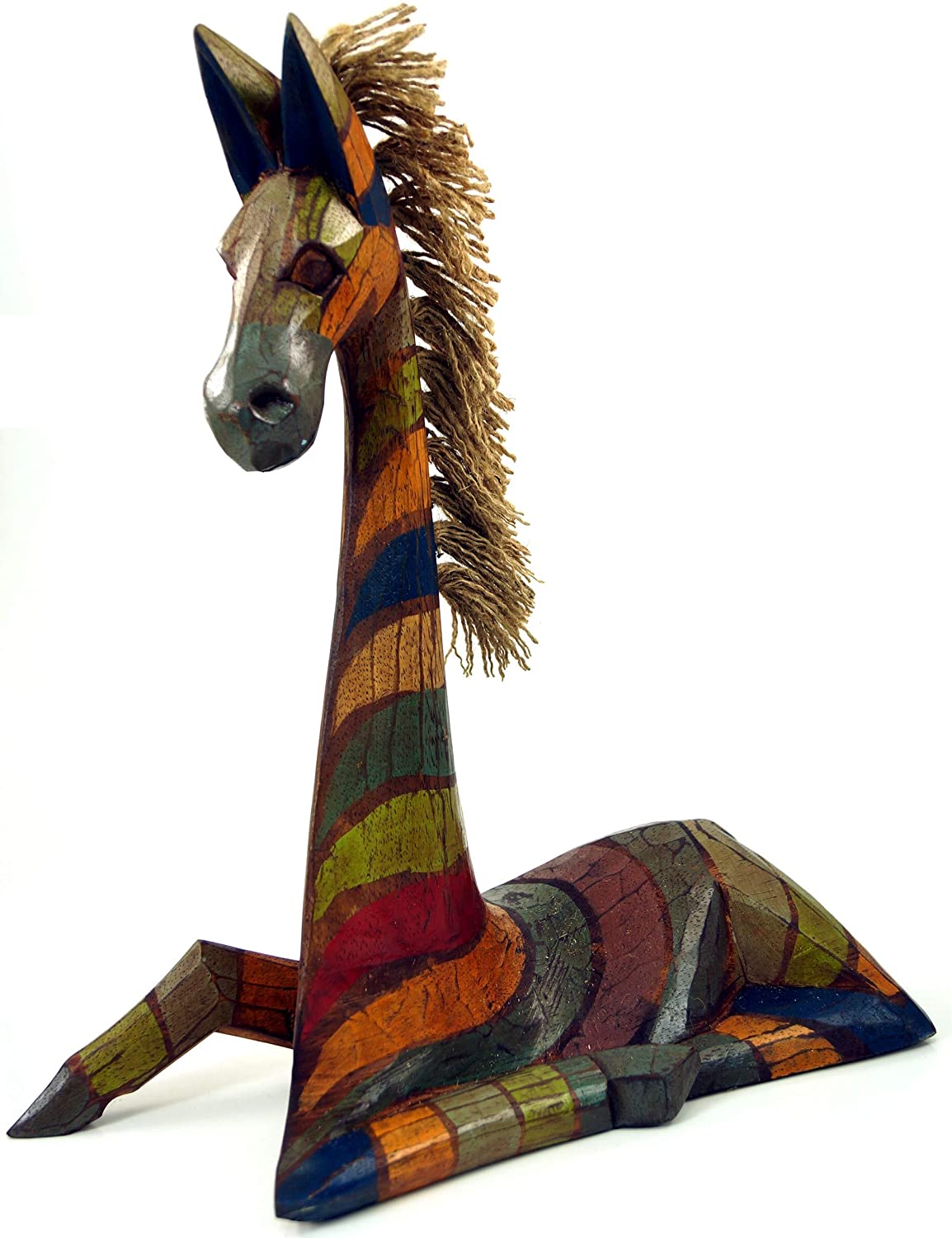 Guru-Shop GURU SHOP Wooden Zebra Figure in 3 Sizes - Colourful Striped, Size: Large (41 x 36 x 15 cm)