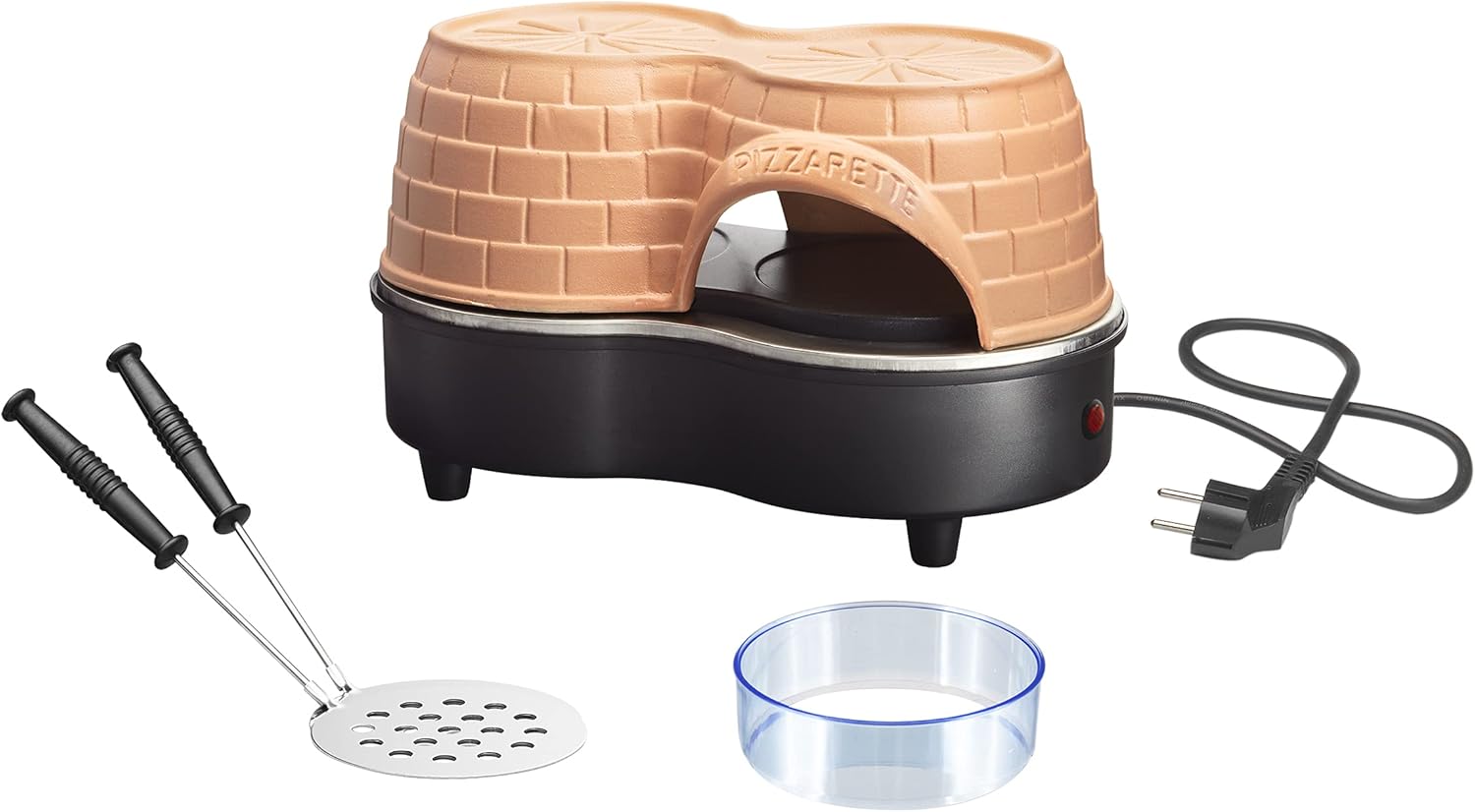 Emerio Pizza Oven, Pizzarette Duo the Original, Handmade Terracotta Clay Cover, New Pre-Bake Design, for 11 cm Mini Pizza, Romantic Valentine\'s Day Fun for 2 People, PO-122250