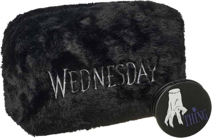 Wednesday Makeup Bag and Mirror | Addams Cosmetic Container with Zipper and Portable Accessories | Women\'s Makeup Travel Bag for Women and Teenagers, black
