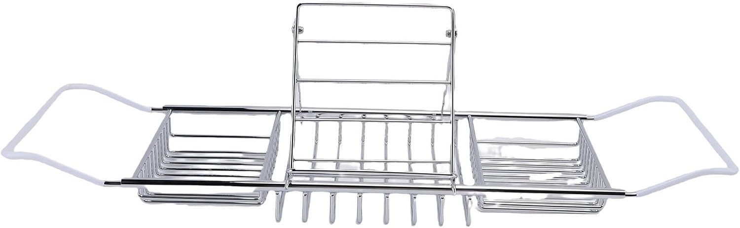 Tbest Store Tbest stainless steel shower tray, extendable over the bathtub, with a phone stand for shampoo and bath bombs, silver shower tray. The design of the bathtub tray is characterized by