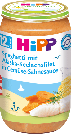 HiPP Menu Spaghetti with Alaska pollock fillet in vegetable cream sauce from the 12th month, 250 g